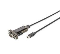 DIGITUS USB a adaptador serie, convertidor RS232, USB 2.0 Tipo-C a DSUB 9M, chipset FTDI FT232RL, cable de conexión de 1 m