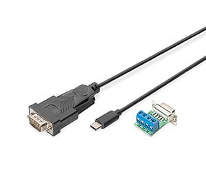 DIGITUS USB a adaptador serie, convertidor RS485, USB 2.0 Tipo-C a DSUB 9M, chipset FTDI FT232RL, cable de conexión de 1 m