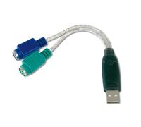 DIGITUS USB a PS/2 Adaptador, Adaptador de ratón y teclado, USB Tipo-A macho a 2x Mini-Din 6 hembra, Win 10, Plug & Play