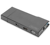 Digitus Docking USB-C Travel – 7 puertos HDMI VGA (4K@30Hz) 2x USB3.0 RJ45 Lector tarjetas Negro
