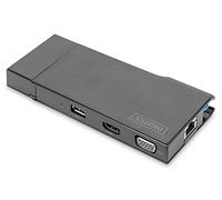 Digitus Docking USB-C Travel – 7 puertos HDMI VGA (4K@30Hz) 2x USB3.0 RJ45 Lector tarjetas Negro