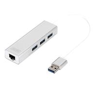 Digitus USB HUB - 3 Puertos - RJ45 Conexión Ethernet - Super Speed USB 3.0 - 5 Gbit / S - Gigabit LAN - Carcasa de aluminio
