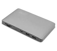 DIGITUS USB4 Thunderbolt Docking Station - 10 Puertos - 2X DP (8K@30Hz) - 3X USB 3.0 / USB 2.0, 1x USB Type-C - RJ45 LAN, Jack Audio, Card Reader - Gris