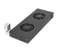 DIGITUS Ventilador de PC 2 ventiladores (48,3cm, 19 pulgadas) negro | 2 ventiladores - 1U - Termostato - Montaje flexible en los rieles perfilados de 19 pulgadas - Negro