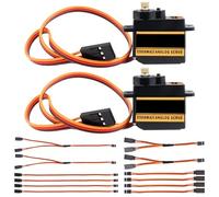 DiGiYes - Paquete de 2 unidades ES08MA II Mini servo analógico de engranaje de metal de 12 g para modelo RC con 12 cables de extensión JR de 3 pines y 60 núcleos y cable servo divisor en Y