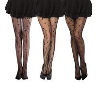 DIGNFENG - Medias de red negras, 3 pares, color negro, para Halloween, con 3 estilos, para mujer, esqueleto, telaraña, para decoración de Halloween, noche de fiesta, Negro , M
