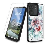 DIGTIALL Funda para BLU View 5 con protector de pantalla de vidrio templado, doble capa, híbrida, a prueba de golpes, para BLU View 5 B160V, flores cruzadas de acuarela