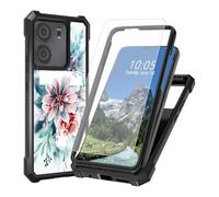 DIGTIALL Funda para BLU View 5 con protector de pantalla de vidrio templado, doble capa resistente a prueba de golpes, parachoques de TPU con esquinas elevadas para BLU View 5, flores cruzadas de