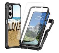 DIGTIALL Funda para Cricket Icon 6 SL 219C/ATT Verge SL219A con protector de pantalla de vidrio templado Word Love On The Beach Theme Dual Layer Heavy Duty Shock Bumper Cover