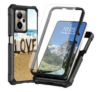 DIGTIALL Funda para Cricket Outlast 5G 2024 con protector de pantalla de vidrio templado Word Love On The Beach, doble capa, resistente, a prueba de golpes, funda protectora para Cricket Outlast 5G