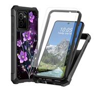 DIGTIALL Funda para HMD Vibe N159V con protector de pantalla de vidrio templado, doble capa resistente a prueba de golpes, parachoques de TPU con esquinas elevadas para HMD Vibe 2024, flores moradas