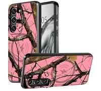DIGTIALL Funda para Samsung Galaxy S21 FE de 6.4 pulgadas con soporte y funda para cámara para Galaxy S21 FE con doble capa resistente a prueba de golpes, árbol de madera muerta rosa