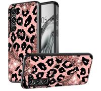 DIGTIALL Funda para Samsung Galaxy S21 FE de 6.4 pulgadas con soporte y funda para cámara para Galaxy S21 FE con doble capa resistente a prueba de golpes, leopardo con purpurina rosa