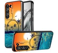 DIGTIALL Funda para Samsung Galaxy S21 FE de 6.4 pulgadas con soporte y funda para cámara para Galaxy S21 FE con funda protectora de doble capa resistente a prueba de golpes, puesta de sol en el mar