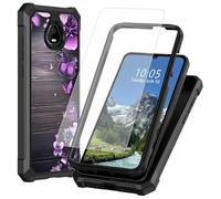 DIGTIALL Funda para Schok Volt SV67Q con protector de pantalla de vidrio templado, doble capa, resistente, a prueba de golpes, funda protectora para Schok Volt SV67Q, flores moradas y rosadas, madera