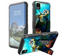 DIGTIALL Funda para TCL 30Z / TCL 30LE con soporte y protector de pantalla de vidrio templado, diseño de tortuga colorida, doble capa, resistente, a prueba de golpes, funda protectora para TCL 30Z