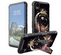 DIGTIALL Funda para TCL 30Z / TCL 30LE con soporte y protector de pantalla de vidrio templado, diseño de alquitrán y luna, doble capa, resistente, a prueba de golpes, funda protectora para TCL 30Z