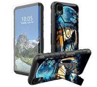 DIGTIALL Funda para TCL 30Z / TCL 30LE con soporte y protector de pantalla de vidrio templado, diseño de lobo aullando luna, mixto, doble capa, resistente, a prueba de golpes, funda protectora para