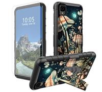 DIGTIALL Funda para TCL 30Z / TCL 30LE con soporte y protector de pantalla de vidrio templado, diseño de hongos y luna, doble capa, resistente, a prueba de golpes, funda protectora para TCL 30Z/30LE