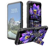 DIGTIALL Funda para TCL 30Z / TCL 30LE con soporte y protector de pantalla de vidrio templado, diseño de flor de loto morado, doble capa, resistente, a prueba de golpes, funda protectora para TCL 30Z