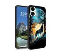 DIGTIALL Funda protectora de TPU para BLU G53 5G con diseño de lobo aullando luna, delgada, negra, suave, a prueba de golpes, antideslizante, para mujeres y hombres para BLU G53