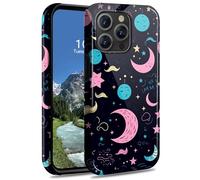 DIGTIALL Funda protectora híbrida de doble capa para iPhone 14 Pro de 6.1 pulgadas, policarbonato duro y silicona, resistente a los golpes, para iPhone 14 Pro de 6.1 pulgadas, estrellas y lunas