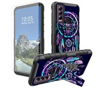 DIGTIALL Funda Rainbow Dream Catcher para Cricket Ovation 3/AT&T Motivate Max (U668AA) con soporte y protector de pantalla de vidrio templado, doble capa, resistente, a prueba de golpes