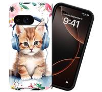 DIGTIALL Funda rígida de policarbonato para Google Pixel 9 de 6.2 pulgadas, protección completa, a prueba de golpes, para Pixel 9, gato escucha música