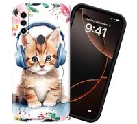 DIGTIALL Funda rígida de policarbonato para Samsung Galaxy A11, protección completa, a prueba de golpes, funda protectora para Samsung Galaxy A11, gato escucha música