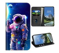 DIGTIALL Funda tipo cartera para Blu View 3 (B140DL) con tarjetero y protección RFID para mujeres y hombres, piel sintética, soporte magnético, a prueba de golpes, para Blu View 3, astronauta