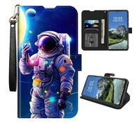 DIGTIALL Funda tipo cartera para Blu View Speed 5G B1550VL con tarjetero y correa para la muñeca, piel sintética, magnética, a prueba de golpes, funda protectora para View Speed 5G, astronauta