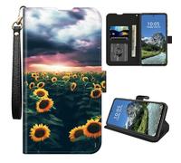 DIGTIALL Funda tipo cartera para Cricket Debut S2/AT&T Calypso 4 con tarjetero y correa para la muñeca, piel sintética, magnética, a prueba de golpes, con función atril, diseño de girasol
