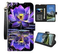 DIGTIALL Funda tipo cartera para TCL 50 LE (T510SPP)/TCL K23/TCL K24 T434D con tarjetero y correa de muñeca, funda protectora magnética a prueba de golpes, flor de loto morado
