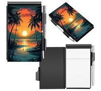 DIGTIALL Metal Pocket Notebook with Pen and Refillable Paper, Small Notebook, Metal Flip Memo Pad Holder, Mini Notepad for Tradie Notes, Pocket Notebook Cover,Tropical Palm Tree