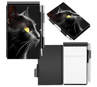 DIGTIALL Metal Pocket Notebook with Pen and Refillable Paper, Small Notebook, Metal Flip Memo Pad Holder, Mini Notepad for Tradie Notes, Pocket Notebook Cover,Black Cat