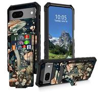 DIGTIALL Moon Mushroom - Funda tipo cartera para Google Pixel 8 con ranura desmontable para tarjetas de crédito y soporte, doble capa resistente a prueba de golpes, funda para teléfono