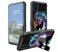 DIGTIALL Moon Wolf - Funda para AT&T Radiant Max 5G 6.8 pulgadas/Cricket Dream 5G/AT&T Fusion 5G con soporte y protector de pantalla de vidrio templado, doble capa, resistente a los golpes