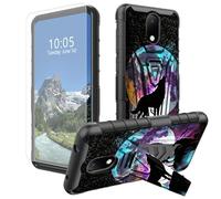 DIGTIALL Moon Wolf - Funda para Cricket Debut/AT&T Calypso 2 (U319AA) con soporte y protector de pantalla de vidrio templado, doble capa, resistente, a prueba de golpes, funda protectora para teléfono
