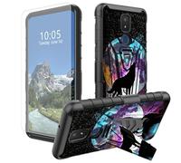 DIGTIALL Moon Wolf - Funda para Cricket Icon 3/ATT Motivate 2 con soporte y protector de pantalla de vidrio templado, doble capa, resistente, a prueba de golpes, funda protectora para teléfono