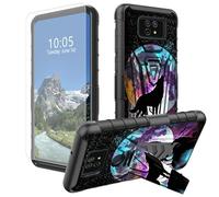 DIGTIALL Moon Wolf - Funda para Cricket Ovation 2/AT&T Maestro Max (2021) con soporte y protector de pantalla de vidrio templado, doble capa, resistente, a prueba de golpes