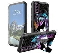 DIGTIALL Moon Wolf - Funda para Cricket Ovation 3/AT&T Motivate Max (U668AA) con soporte y protector de pantalla de vidrio templado, doble capa, resistente, a prueba de golpes