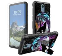 DIGTIALL Moon Wolf - Funda para Cricket Vision 3/AT&T Calypso (U318AA) con soporte y protector de pantalla de vidrio templado, doble capa, resistente, a prueba de golpes, funda protectora para