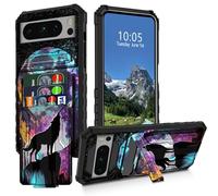 DIGTIALL Moon Wolf - Funda tipo cartera para Google Pixel 8 Pro con ranura desmontable para tarjetas de crédito y soporte, doble capa resistente a prueba de golpes, funda para teléfono
