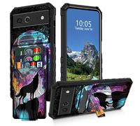 DIGTIALL Moon Wolf - Funda tipo cartera para Google Pixle 6 con ranura desmontable para tarjetas de crédito y soporte, doble capa resistente a prueba de golpes, funda para teléfono