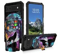 DIGTIALL Moon Wolf - Funda tipo cartera para Google Pixle 6A con ranura desmontable para tarjetas de crédito y soporte, doble capa resistente a prueba de golpes, funda para teléfono