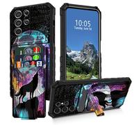 DIGTIALL Moon Wolf - Funda tipo cartera para Samsung Galaxy S24 Ultra con ranura desmontable para tarjetas de crédito y soporte, doble capa resistente a prueba de golpes, funda para teléfono Samsung