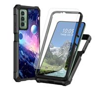 DIGTIALL Planet Galaxy - Funda para Cricket Outlast/Att Jetmore con protector de pantalla de vidrio templado, 2 en 1 de doble capa, resistente, a prueba de golpes, funda protectora de TPU para