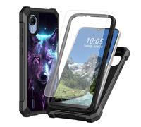 DIGTIALL Purple Wolf - Funda para AT&T Calypso 4 / Cricket Debut S2 con protector de pantalla de vidrio templado, doble capa resistente a prueba de golpes TPU