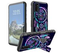 DIGTIALL Rainbow Dream Catcher - Funda para AT&T Radiant Max 5G 6.8 pulgadas/Cricket Dream 5G/AT&T Fusion 5G con soporte y protector de pantalla de vidrio templado, doble capa, resistente a los golpes
