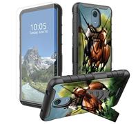 DIGTIALL Running Horse - Funda para Cricket Vision 3/AT&T Calypso (U318AA) con soporte y protector de pantalla de vidrio templado, doble capa, resistente, a prueba de golpes, funda protectora para